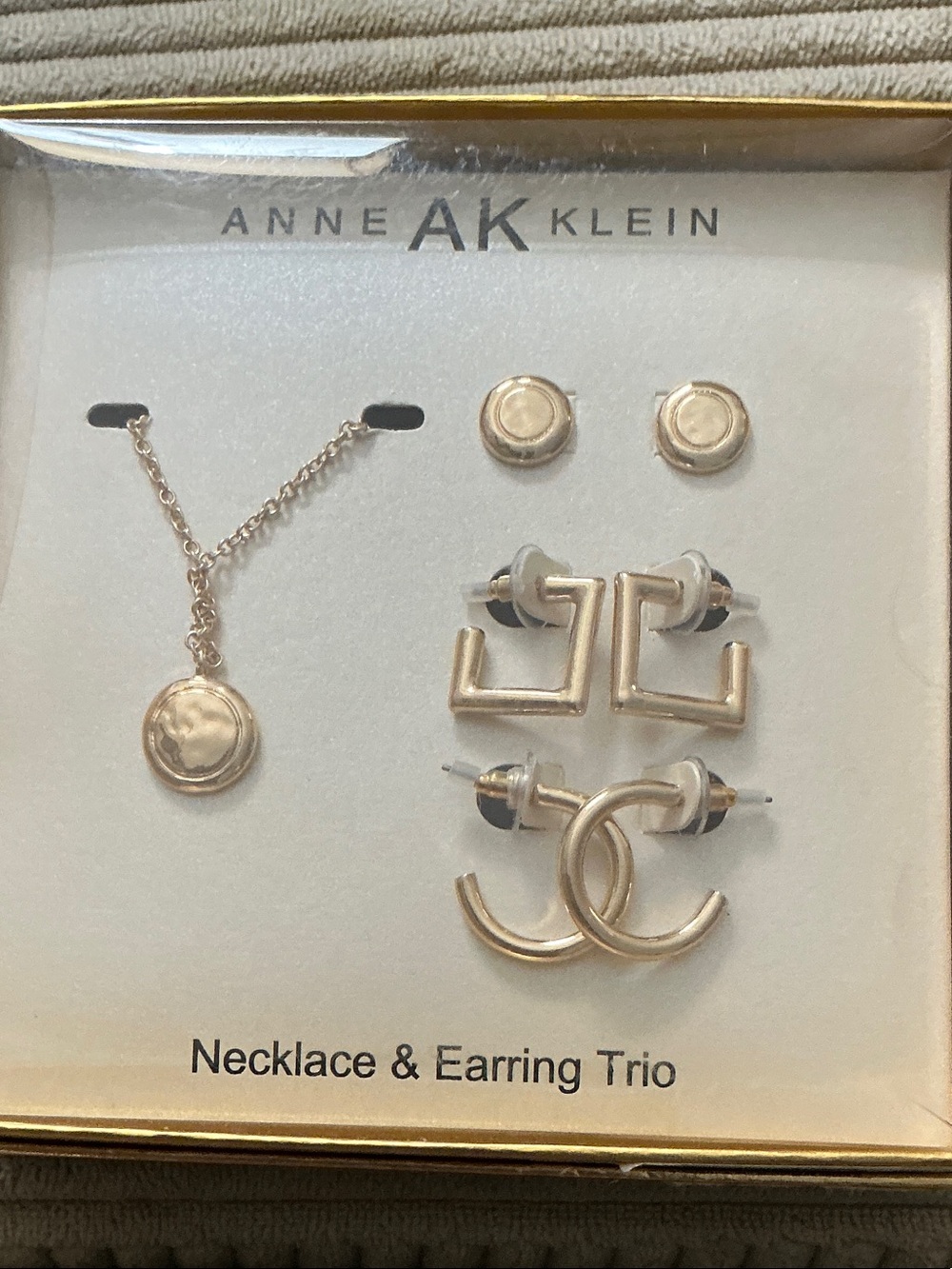 Anne Klein Gold-Tone Necklace and Triple Earring Set